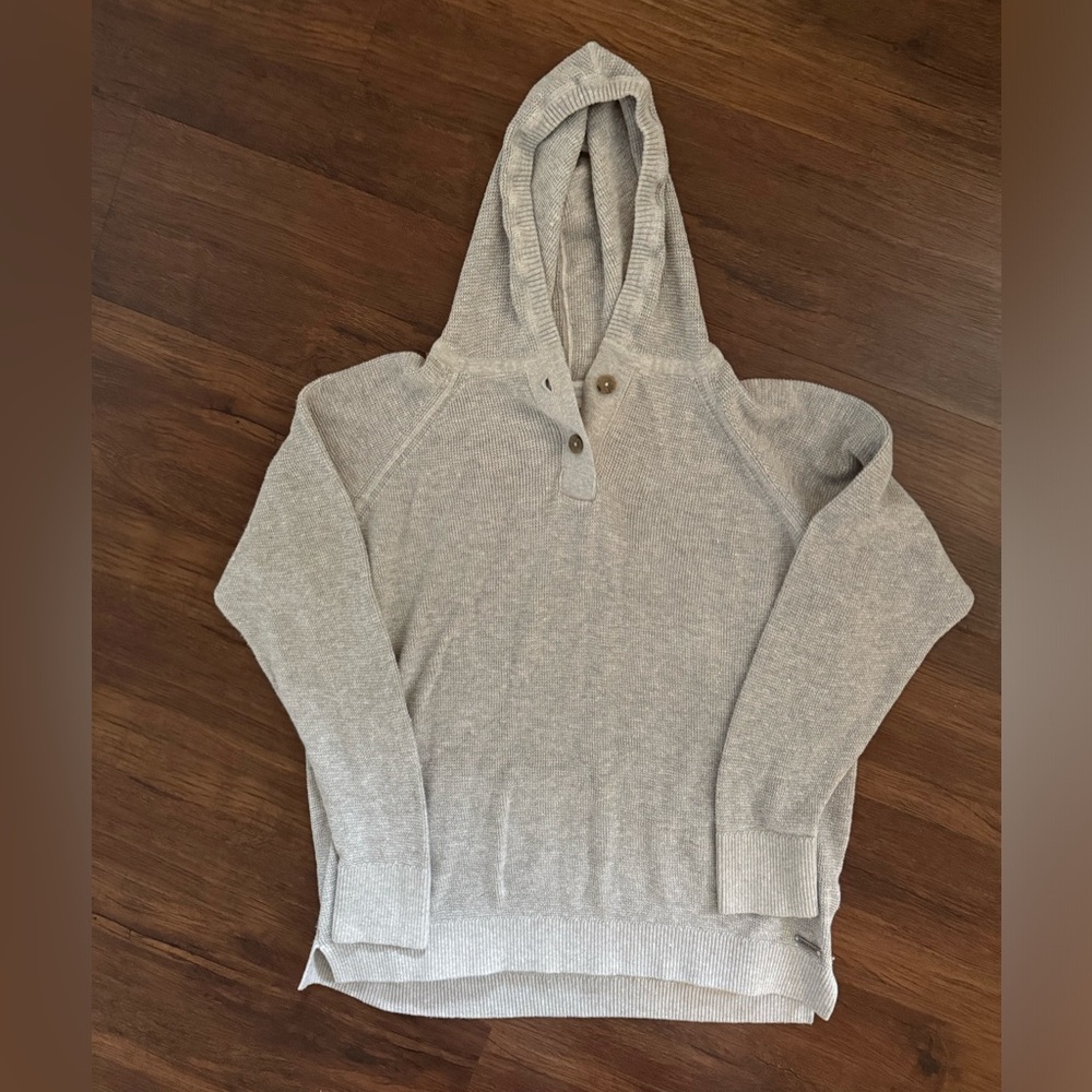 Prana Milani Tunic Sweater Knit Hooded Henley‎ Gray Large